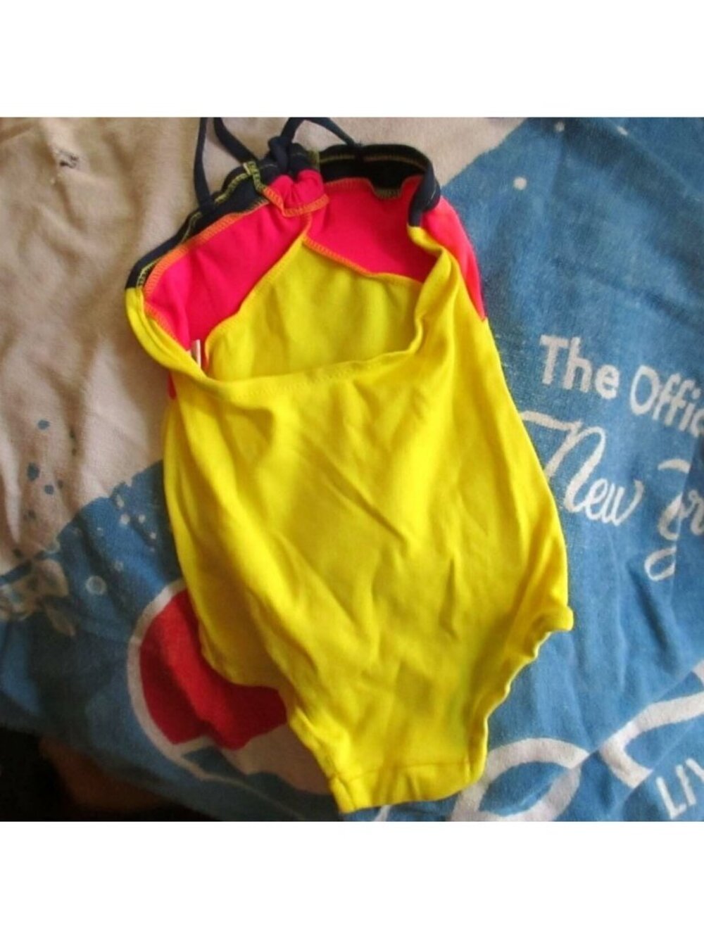 GIRLS 3x Swimsuit  Vintage 1980's NYLON STRETCH COLORBLOCK 1 Piece swim suit